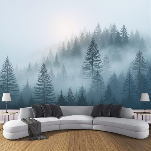 Papel Pintado Pared 3D Papel Tapiz Patrón De Pinos Imponentes Fotomurales 3D,Tv Fondo Pared Dormitorio Murales Papels Tapiz Paisaje Natural Brumoso,250 × 175 cm