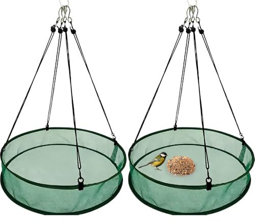 2 stycken generisk fågelmatsskål för hängande fågelfoder, 51 cm stor fågelmatskål med justerbar upphängningsbygel för trädgård och utomhusbruk (grön)