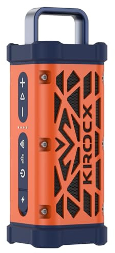 KROCX TRAVOR Magnetic Bluetooth Outdoor Speaker, Rugged All-Aluminum Build, 45W, Deep Bass, IP68 Waterproof Portable Speakers for Golf Cart, Camping & Beach TWS Wireless Pairing (Blaze Orange)