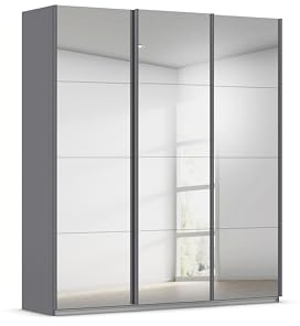 Rauch Möbel KULMBACH, Schwebetürenschrank, Grau metallic, Breite 203 cm | Kleiderschrank, 4-türig, 4 Schubladen, Zubehör Basic, für Schlafzimmer, Studentenwohnung, Homeoffice