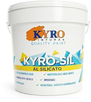 KYRO PINTURAS - KYRO-SIL Pintura Mineral al Silicato para Interior y Exterior - Máxima Transpirabilidad y Adherencia - Ideal para Fachadas y Restauración Histórica - Blanco Mate - 14 Litros