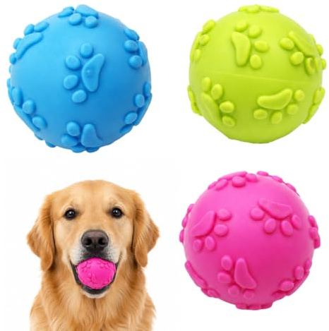 PjuQow 3 Stück Hundespielzeug Bälle, Ball Hund, Quietschball für Große und Kleine Hunde, Hundeball Schwimmfähig, Trainingshelfer für Zahnpflege und Bindungsaufbau, Hunde Ball in Rot, Gelb, Blau