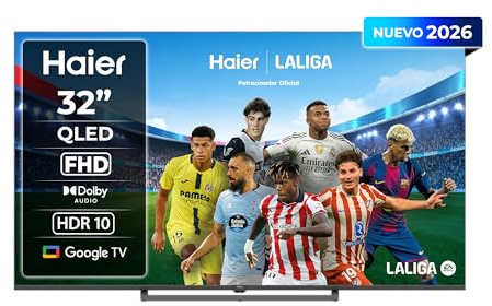 Haier S80 QLED Full HD 32 H32S80GFX, Smart TV con Google TV, Chromecast, Dolby Audio, HDR10, Bluetooth 5.1, USB 2.0 x 2, DBX TV, HDMI 2.1 x 4 [2026]