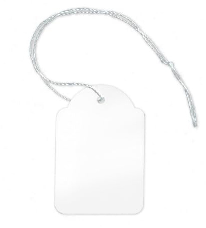 POKORNYS - 1.000 blanko Preisetiketten mit Faden (36 x 53 mm) weiß I Etiketten zum Beschriften I Preisschilder aus Karton mit Baumwollfaden I Anhänger, Hängeetikett, Geschenkanhänger für Kleidung uvm.