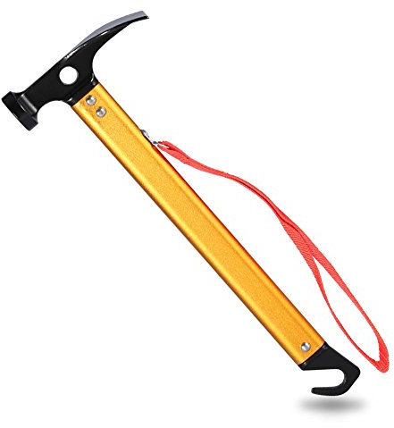 FILFEEL Outdoor Wandern Camping Aluminium Multifunktions Zelt Hammer Pfahl Entfernen Hammer 3 Farben tragbar (Golden)