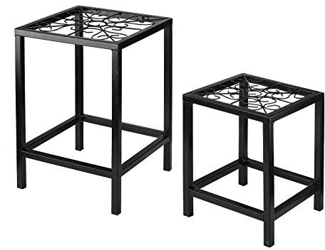 Spetebo Metall Blumenhocker 2er Set - 38 cm und 28 cm - Beistelltisch Metall Hocker Gartenhocker Pflanzenständer
