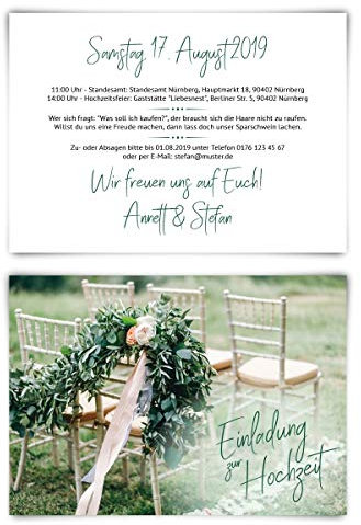 40 x Hochzeitseinladungen Hochzeit Einladungskarten individuell DIN A6 (148x105mm) - Sommerhochzeit