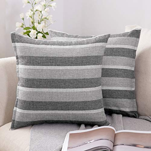 MIULEE Streifen Kissenbezüge Kissenhülle Leinenoptik Sofakissen Dekorative Kissenbezug Dekokissen Deko Couchkissen Bezug für Sofa Büro Couch Schlafzimmer Wohnzimmer 2er Set 45x45 cm Hellgrau