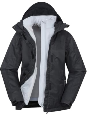 Mountain Warehouse Bracken Melange 3 in 1 Womens Jacket - Waterproof Ladies Rain Jacket, Thermal Tested Ladies Coat, Breathable, Detachable Hood - Spring Summer Black (01) Women's Size 14