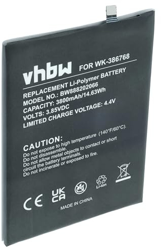 vhbw 1x Akku kompatibel mit Wiko Y80 | W-V720 Handy Smartphone Telefon (3800 mAh, 3,85 V, Li-Polymer)