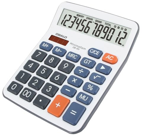 OSALO Taschenrechner Große Tasten Grosse Display Solar 12-Stelliger Tischrechner Bürorechner für Senioren(OS-5M)
