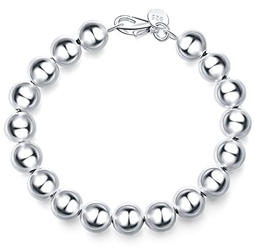 ZXF Armbänder, 925 Sterling Silber 10mm Solide Glatte Perlen Armband Für Frauen Mode Hochzeit Engagement Party Charme Schmuck