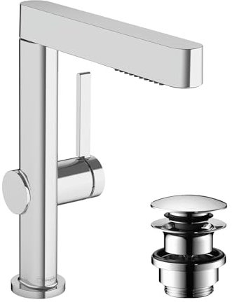 hansgrohe Finoris - Waschtischarmatur mit Push-Open Ablauf, mit ausziehbarer Brause (2 Strahlarten), Wasserhahn Bad mit Auslauf Höhe 229 mm, Mischbatterie wassersparend (EcoSmart), Chrom, 76063000