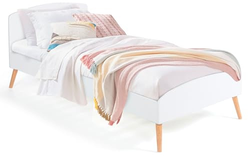 IDMarket – Cama individual escandinava 90x190 CM Soren Madera y Blanco