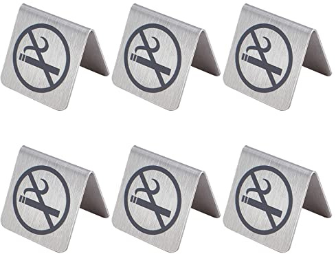 AHANDMAKER 6 st rostfritt stål ingen rökning bordsskylt, reservationsskylt varningsskylt ingen rökning skylt kort hotell kontor rökfri skrivbord logo indikator, 48 x 50 x 50 mm