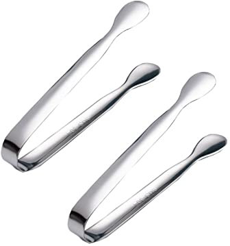 Yesmin 2 Pcs 4 Inch Sugar Ice Tongs, Stainless Steel Ice Tongs for Pick Mix,Mini Tongs for Food,for Sugar Cubes,Ice Cubes,Dessert,Buffet,Picnic,Made of Stainless Steel