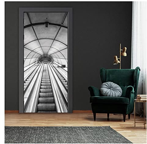 Türtapete Selbstklebend Treppe 3D Effekt - 91x211 cm einteilig - Türposter Fototapete für Tür Wohnzimmer Küche Badezimmer Türaufkleber Türfolie UV-Beständig Montagefertig