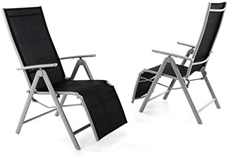 2er Set Nexos Gartenliege Sonnenliege Liegestuhl Relaxliege – für Garten Terrasse Balkon – klappbarer Gartenstuhl aus Alu & Kunststoff - schwarz grau