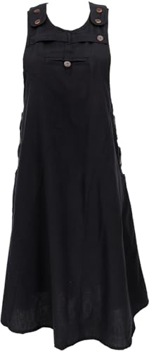 GURU SHOP Gonna salopette, abito con bretelle, gonna hippie - nero, da donna, taglia: S/M