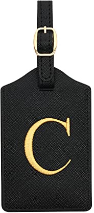 Luggage Tag PU Leather for Suitcase Baggage Handbag Travel Bag Label Suitcase Tag Label Tag w. Name Card & Privacy Cover (C)