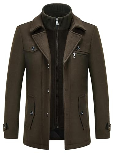 Kudoro - Abrigo de lana para hombre, color cálido y medio largo, para invierno, diseño delgado, Café1, XXL