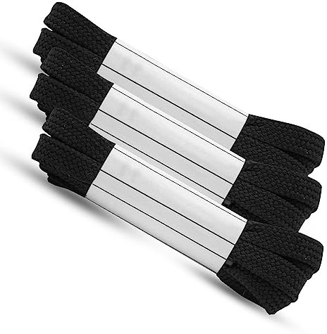 DOJA Barcelona | Lacci Piatti Scarpe | 3 Paia | 1200 x 5 mm | Nero | Lacci Scarpe Piatti | Lacci Piatti Sneakers Corsa e Passeggio | Stringhe Lacci per Scarpe Piatti Colorati Uomo, Donna, Bambino