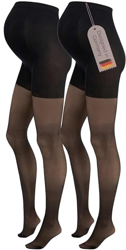 Herzmutter Collants grossesse femme Voile 20DEN - Collant de maternité transparents et mats - Beige, Noir - Lot de 1 & 2-1200