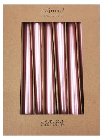 pajoma® Stabkerzen Rosé-Metallic 10 Stück - Höhe 25 cm ø 2,2 cm | Brenndauer 7 Stunden, Premium Qualität - einfarbige Spitzenkerzen