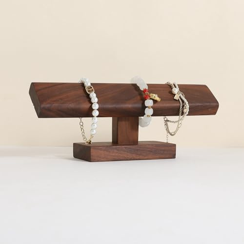 GemeShou walnut bracelet organizer holder for selling, wooden watch display T bar stand for selling, bracelet storage shelf for boutique store【Bracelet stand-Low】