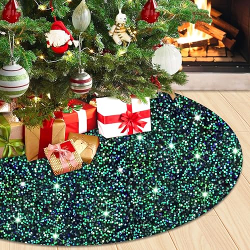 WUPIOS Grüner Baumrock Kleiner Mini Weihnachtsbaum Rock 21 Zoll Pailletten Baumrock Grün Schwarz Weihnachtsbaum Röcke Samt Baumteppich Rock Glitzer Baummatte Grün Weihnachtsbaum Dekoration für