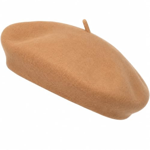 reshmena® Vuxen basker hatt kvinnor fransk stil ullbasker hatt vanlig klassisk färg basker hatt, unisex mjuk varm utomhus vintage konstnär hatt mössa unisex hatt, Camel, en storlek
