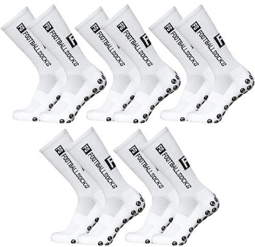 FS FOOTBALLSOCKS - Fußballsocken - 5 Paar - Größe 39-46 - Weiß - Anti-Rutsch Socken, Grip Sportsocken, Unisex Socken, Rutschfeste Fußballsocken, Atmungsaktive Sportsocken, Ergonomische Socken
