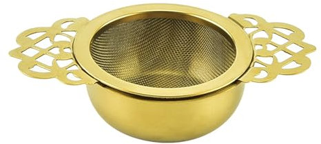 Infusor de té de acero inoxidable, colador de té de malla fina, difusor de té con asas dobles para teteras, tazas, tazas para soltar té, cóctel, jugo, harina, especias y hornear, dorado