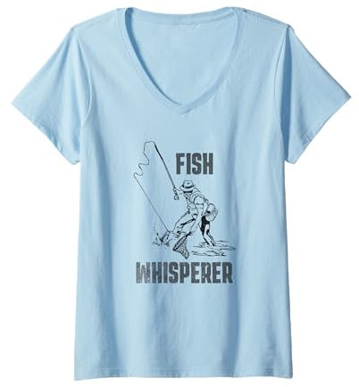 Damen Fischflüsterer Lustiger Fischer beim Angeln T-Shirt mit V-Ausschnitt