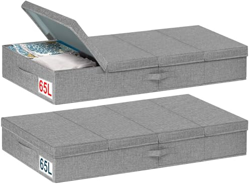 mepure Unterbettkommode mit Deckel, 65 l, 106,7 x 42 x 15 cm, Stoff-Unterbett-Aufbewahrungsboxen mit Deckel, große faltbare Kleider-Aufbewahrungsbox mit Griff, Unterbett-Organizer für Kleidung,