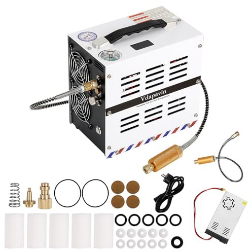 Vdapavin PCP Air Compressor, Auto Stop 4500Psi/30Mpa, No Oil/Water, Powered by Lithium Ion 18V Battery (Not Included) or Home 110V AC, Paintball, Air Rifle, Scuba Cylinder PCP Compressor