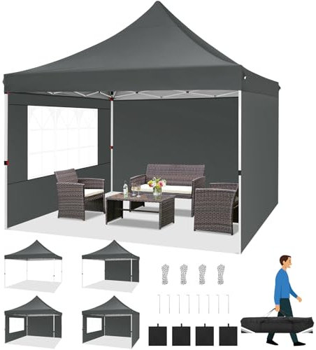 COBIZI Carpa Plegable Gazebo 3x3m con 3 Paredes y 4 Bolsas de Arena, Cenador Robusto Impermeable, Cenador Pabellón de Jardín para Reception, Camping, Fiestas, Exterior, Gris