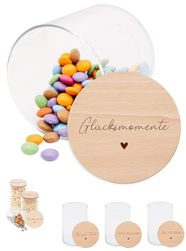 wunderwunsch Personalisierte Vorratsgläser mit Deckel mit Gravur - Vorratsglas Personalisiert individualisiert für Kaffee, Tee, Geschenk Danke Erzieherin Kollegin (Glücksmomente, klein - 530ml)