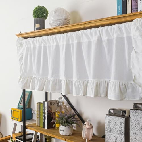 Skcess 1PCS Fenstervorhänge Beige Weiß, Baumwolle Gardinen Halbtransparent Kurz Einfarbig Mit Rüschenrand Vorhang Kurz 150X45CM