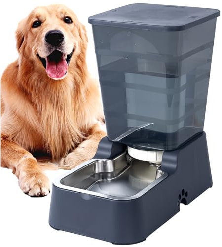 Distributore di Cibo e Acqua da 5 L per Cani e Gatti di Taglia Media e Grande, per Altri Animali Domestici (Grigio Scuro)