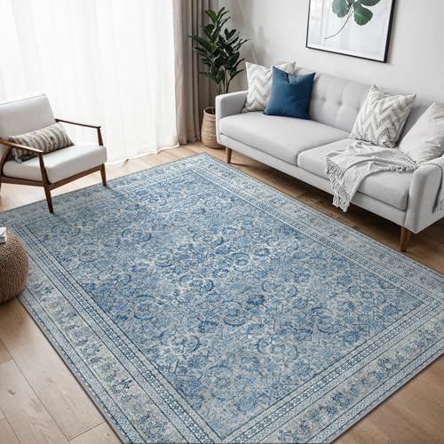 BEIMO Tappeto Salotto Vintage, Tappeti Ingresso Interno, Tappeto Antiscivolo Lavabile, Grandi Tappeti Salotto Pelo Corto per Cucina, Camera Da Letto, Ufficio, Blu Marino, 150x210cm