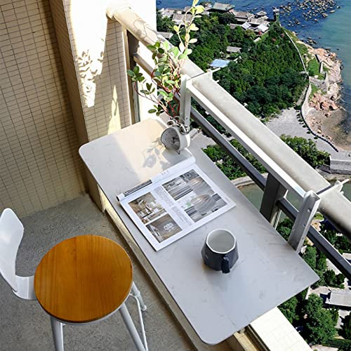 JXIPANUL Balkon-Hängetisch, faltbar, für den Außenbereich, klappbarer Geländertisch, Marmorgeländer-Hängetisch, weißer Balkon-Stehtisch für Geländer, 3 höhenverstellbarer klappbarer Balkont