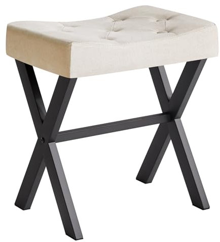 IBUYKE U-förmiger Leinen Eitelkeitshocker, quadratischer Make-up Hocker mit X-Bein, Ottoman Sitz Fußstütze Hocker, Multi-Use als kleiner Beistelltisch, für Schlafzimmer, Wohnzimmer, Bettwäsche WBD018Y