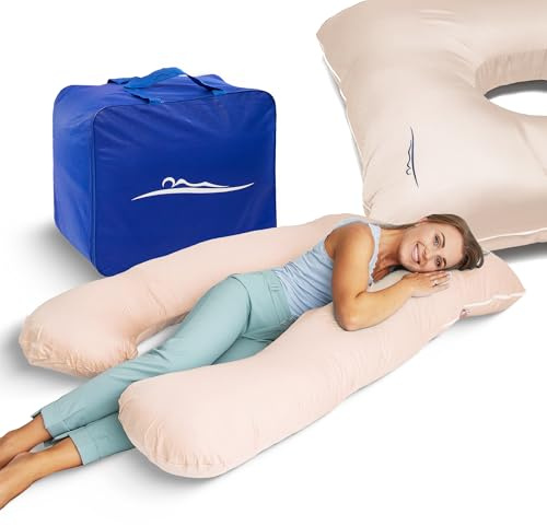 MKS Sidosovskudde med överdrag | Komfortkudde (100 x 150 cm) | Sovkudde | Sidosovkudde i U-form | Ergonomiskt premiumkylande smygkudd (Bambus (kylande) / Beige)