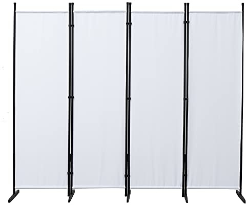 Mingone Paravent Raumteiler Innen Balkon Sichtschutz Terrasse Raumtrenner Trennwand Stehend Spanische Wand ohne Bohren Klappbar Freistehend Paravent 4-TLG. 200x176cm, Weiß