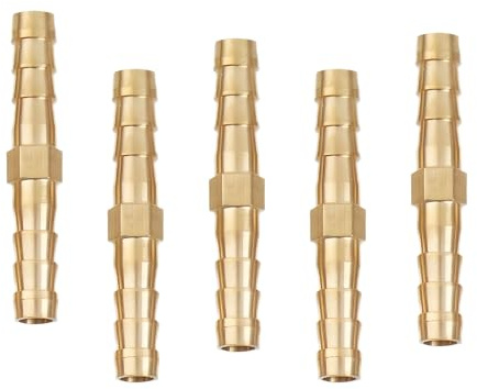 5 Pcs 8/10/16mm Brass Hose Barb Fitting Straight Connector, Metals Splicer Mender for Fuel, Water, Air, and Gas Pipes, Durable Hose Connectors for 3D Printing, Air Compressor, CNC Machine, Dies