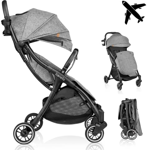 LIONELO Leichter Kinderwagen, Julie One, für Neugeborene bis 22 kg, kompakter, faltbarer Kinderwagen, verstellbar und neigbar, belüftete Rückenlehne, erweiterter Baldachin, Fußsack, Moskitonetz | Einhandklappbar, flach liegend, verstellbare Fußstütze, Baldachin, Fußsack und Moskitonetz