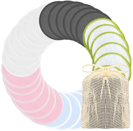 Chloven Reusable Cotton Rounds - 30 Pack Washable Bamboo Makeup Remover Pads for Gentle Cleansing Reusable Face Pads for Skincare & Nail Polish Removal with Mesh Storage Bag