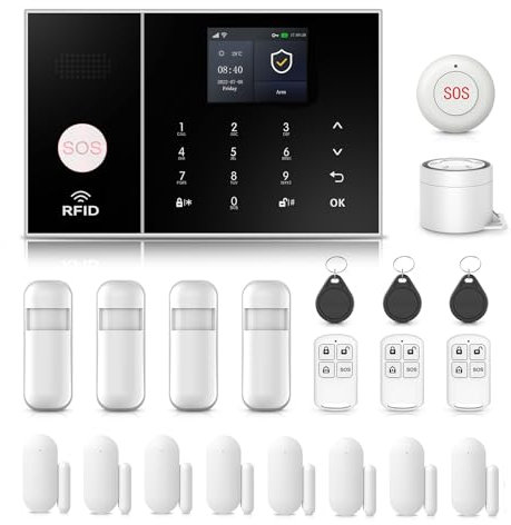 XNH allarme casa senza fili,kit allarme casa senza fili con Sirena Allarme 120dB, Telecomando Intelligente, Invite vocale, Display LCD, Sicurezza per la casa, ufficio(21 Pezzi)