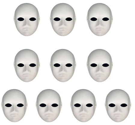 Yamoloz 10 Pack Paintable Paper Masks for Carnival, Cosplay, Halloween Party Women Men DIY White Paper Mask, Masquerade, Pulp Blank for Painting